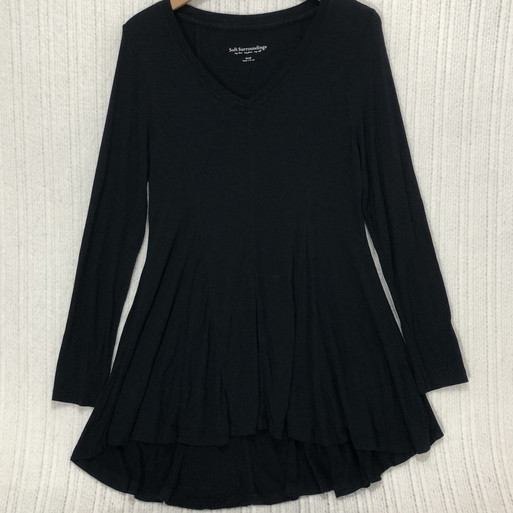 Soft Surroundings Black V-Neck Long Sleeve Tunic Top 2AD64 Small